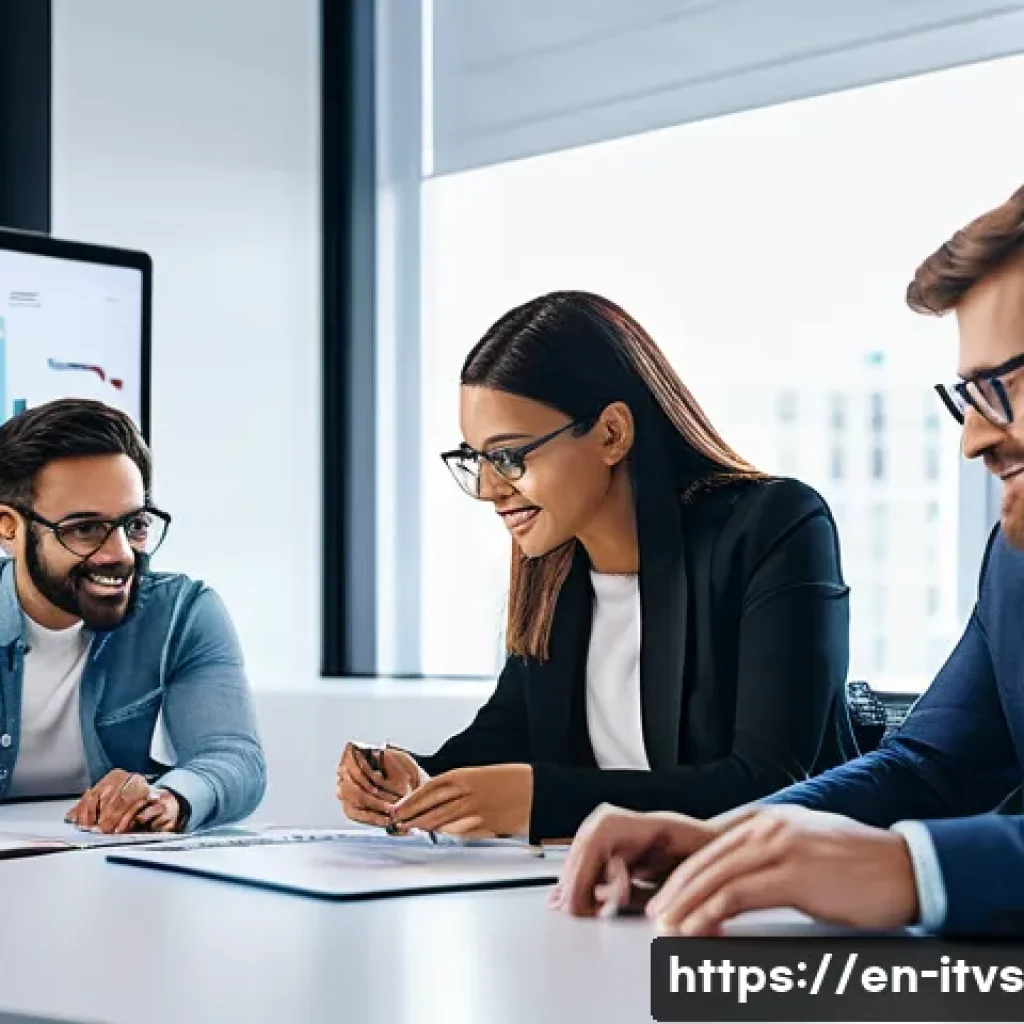 유망 스타트업 발굴하기 위한 팁 - A modern startup office scene with a diverse founding team of three professionals—a tech developer, ...