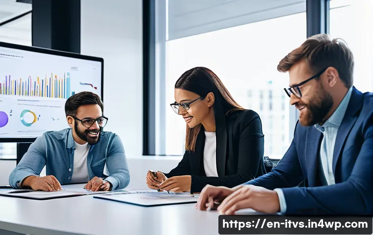 유망 스타트업 발굴하기 위한 팁 - A modern startup office scene with a diverse founding team of three professionals—a tech developer, ...