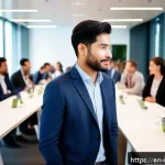 Home 23 벤처 캐피탈 투자에서의 네트워킹 전략 - A professional networking event scene set in a modern conference hall, featuring diverse entrepreneu...